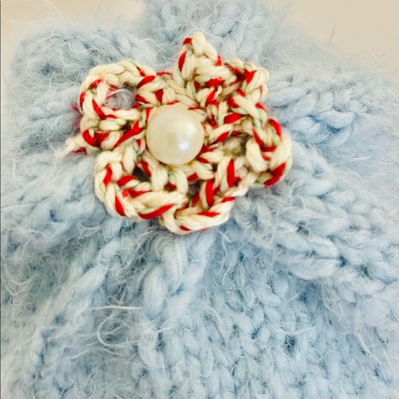 Hand Knits 2 Love Beanie Hat Cap Flowers Pearls  Sky Blue Designer Braid Femnin main image 5